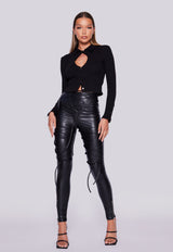 Faux Leather Laced Leggings - Black