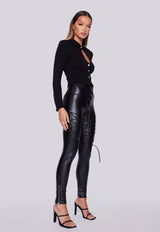 Faux Leather Laced Leggings - Black