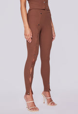 High Waisted Button Up Ribbed Leggings - Brown