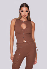 Button Up Ribbed Vest - Brown