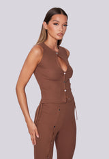 Button Up Ribbed Vest - Brown