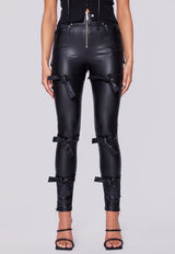 Faux Leather Fasten Up Leggings - Black