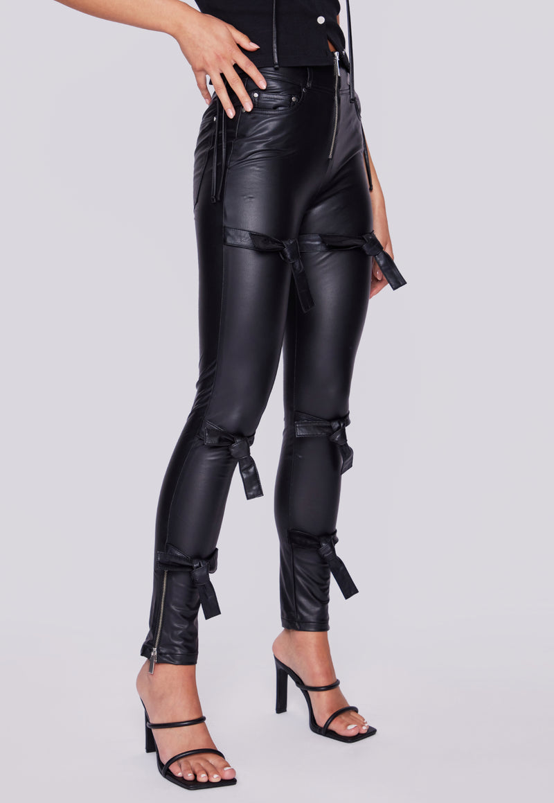 Faux Leather Fasten Up Leggings - Black