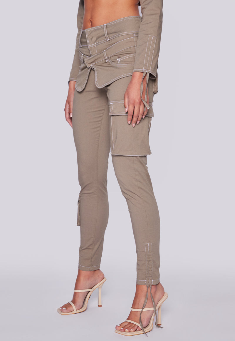 Multi Pocket Double Waistband Pant - Khaki