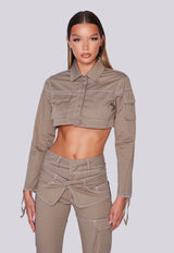 Multi Pocket Cropped Jacket - Khaki