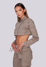 Multi Pocket Cropped Jacket - Khaki