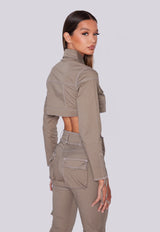 Multi Pocket Cropped Jacket - Khaki