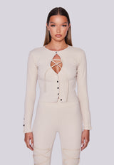 Front Laced Ribbed Top - Sand