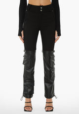 Denim And Faux Leather Mixed Cargo Pants - Black