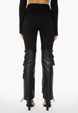 Denim And Faux Leather Mixed Cargo Pants - Black