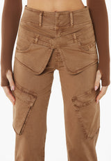 Double Waistband Cargo Pants - Brown