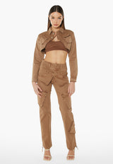 Double Waistband Cargo Pants - Brown