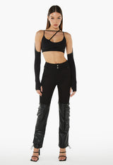 Crop Top With Chest Strap Sleeves - Black