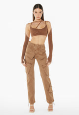 Crop Top With Chest Strap Sleeves - Brown