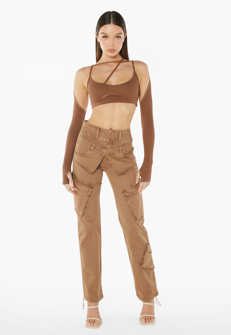 Crop Top With Chest Strap Sleeves - Brown