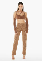 Crop Top With Chest Strap Sleeves - Brown