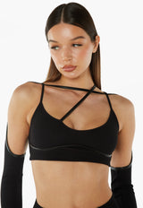 Crop Top With Chest Strap Sleeves - Black