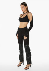 Crop Top With Chest Strap Sleeves - Black