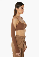 Crop Top With Chest Strap Sleeves - Brown