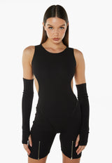 Contour Playsuit With Detached Sleeves - Black