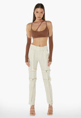 Leg Strap Detailed Trousers - Sand