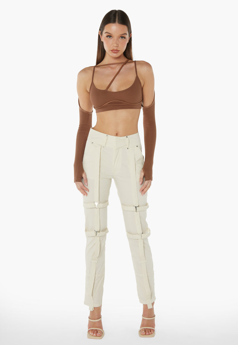 Leg Strap Detailed Trousers - Sand