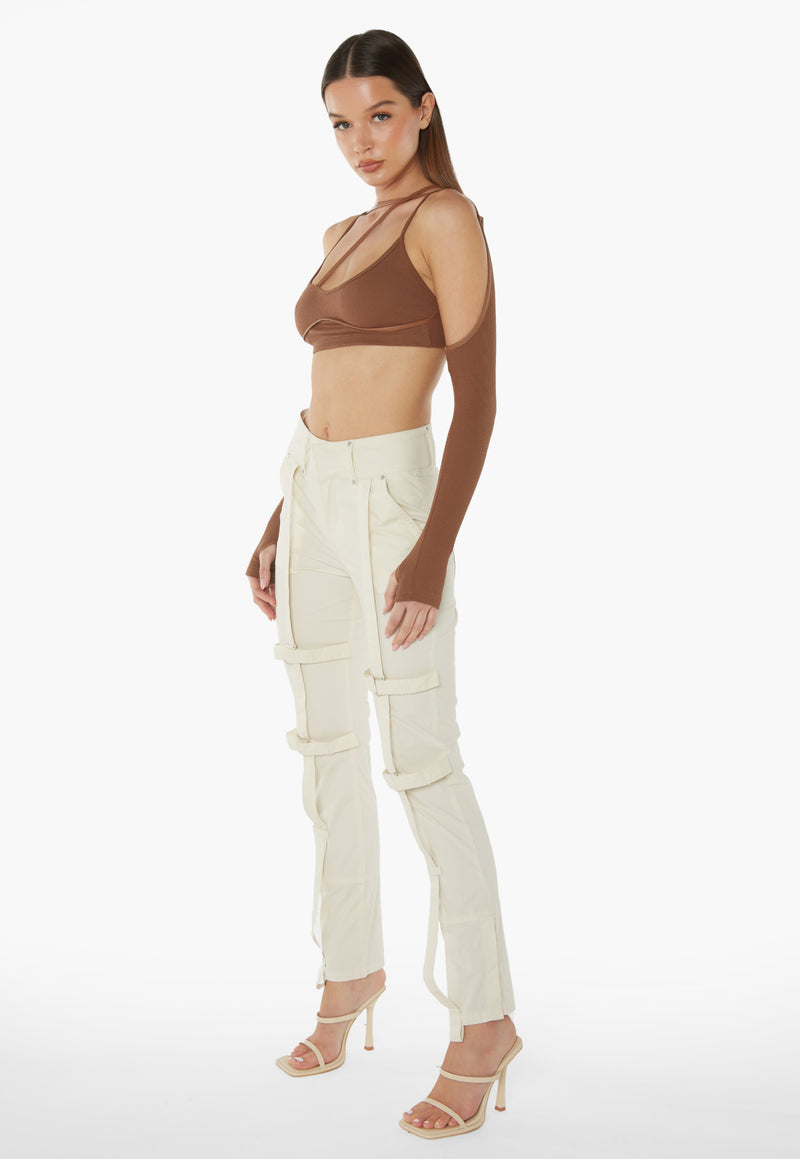 Leg Strap Detailed Trousers - Sand