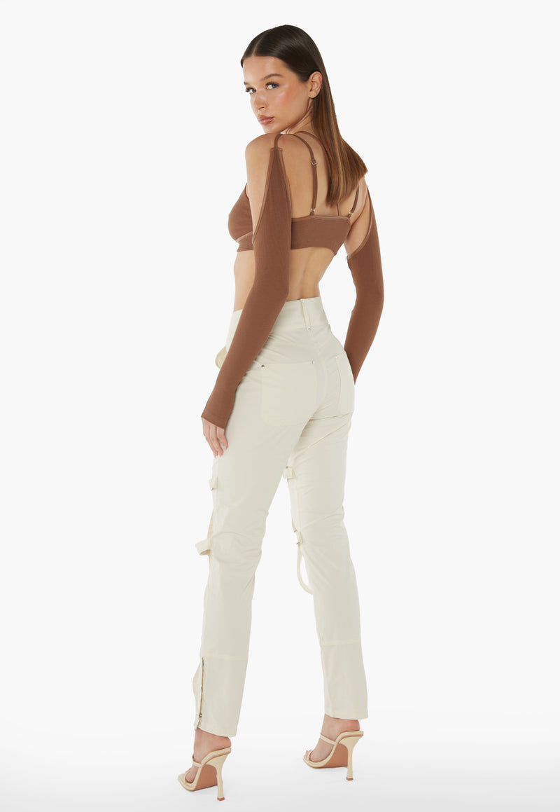 Leg Strap Detailed Trousers - Sand