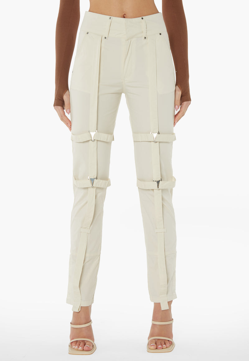 Leg Strap Detailed Trousers - Sand