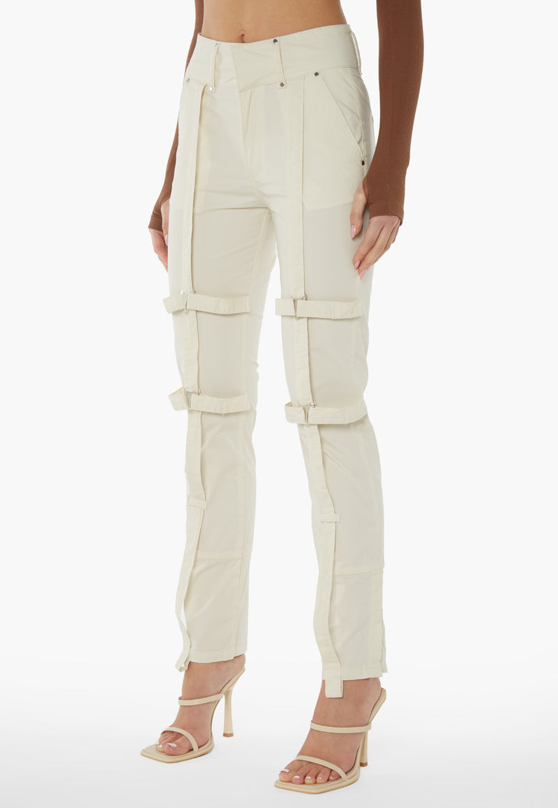 Leg Strap Detailed Trousers - Sand