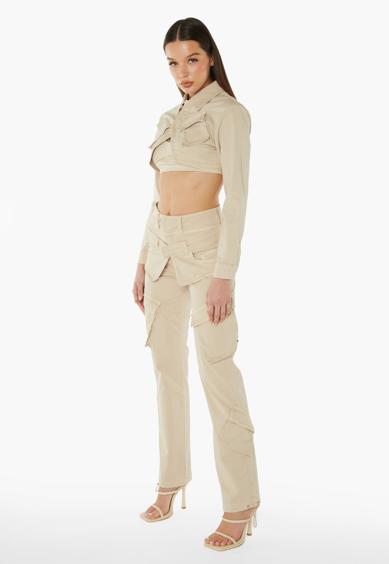 Double Waistband Cargo Pants - Stone