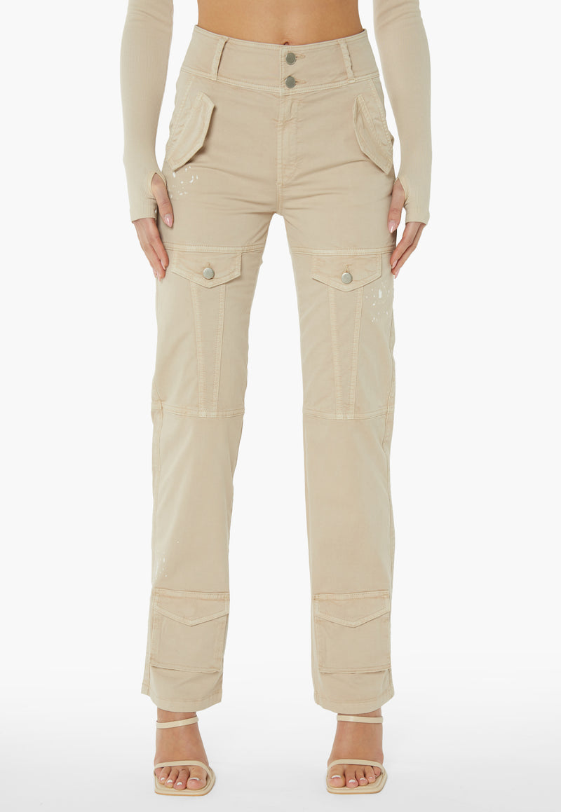 Straight Leg Pocket Flap Trousers - Stone