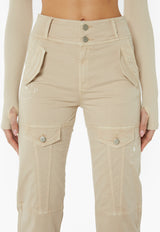 Straight Leg Pocket Flap Trousers - Stone