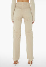 Straight Leg Pocket Flap Trousers - Stone