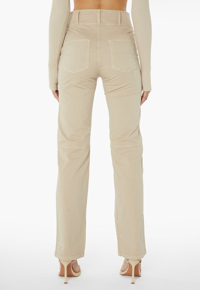 Straight Leg Pocket Flap Trousers - Stone