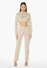 Double Waistband Cargo Pants - Stone