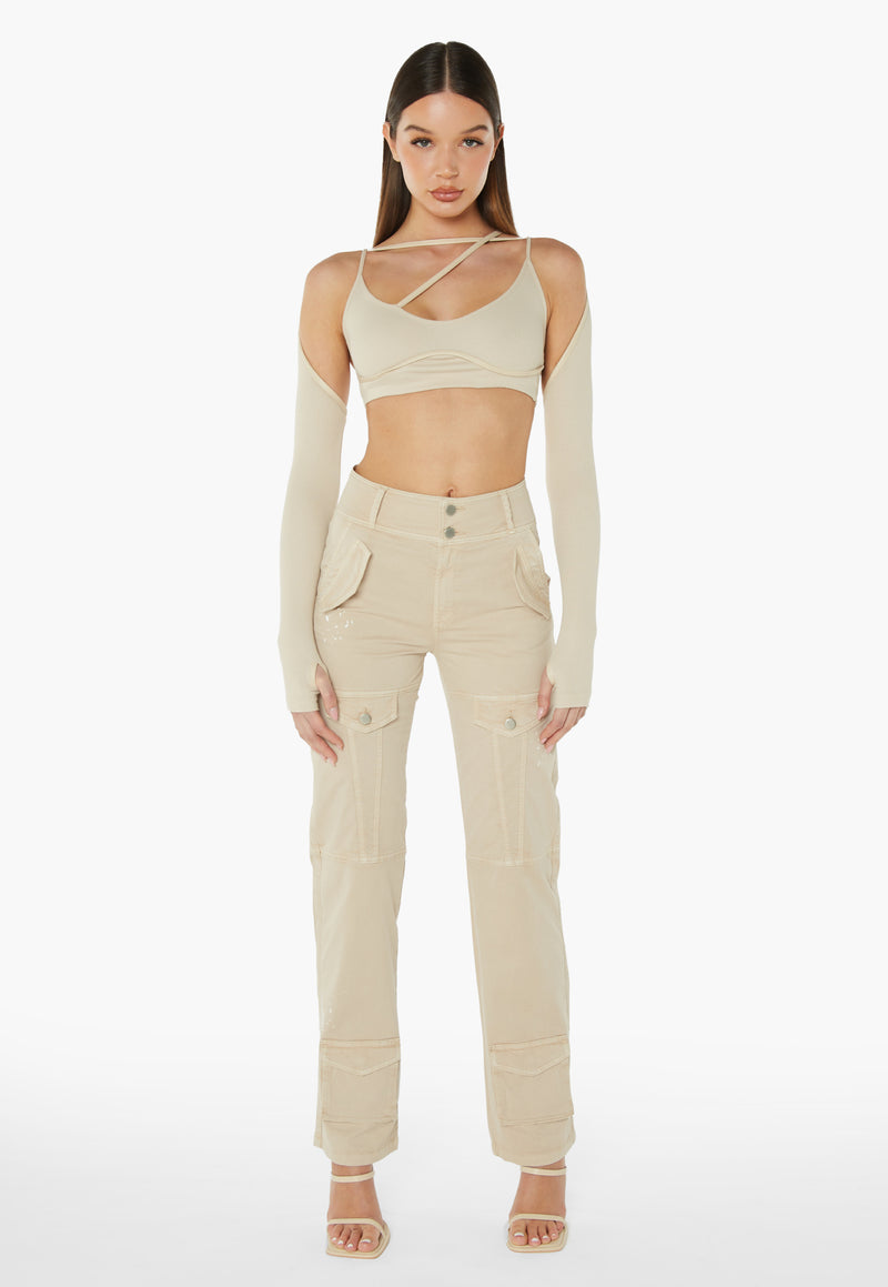 Crop Top With Chest Strap Sleeves - Sand