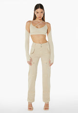 Crop Top With Chest Strap Sleeves - Sand