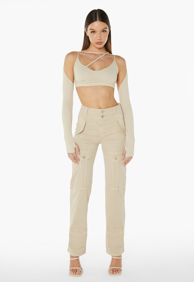 Crop Top With Chest Strap Sleeves - Sand