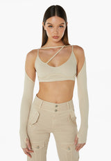 Crop Top With Chest Strap Sleeves - Sand