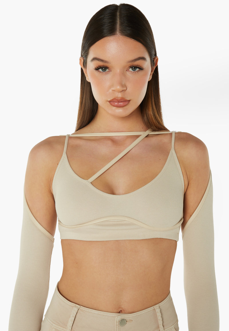 Crop Top With Chest Strap Sleeves - Sand