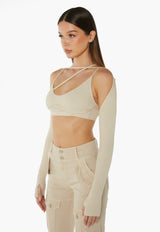 Crop Top With Chest Strap Sleeves - Sand