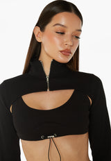 High Neck Heavy Ribbed Jacket & Bralette - Black