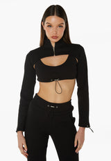 High Neck Heavy Ribbed Jacket & Bralette - Black