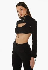 High Neck Heavy Ribbed Jacket & Bralette - Black