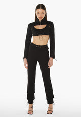 High Neck Heavy Ribbed Jacket & Bralette - Black