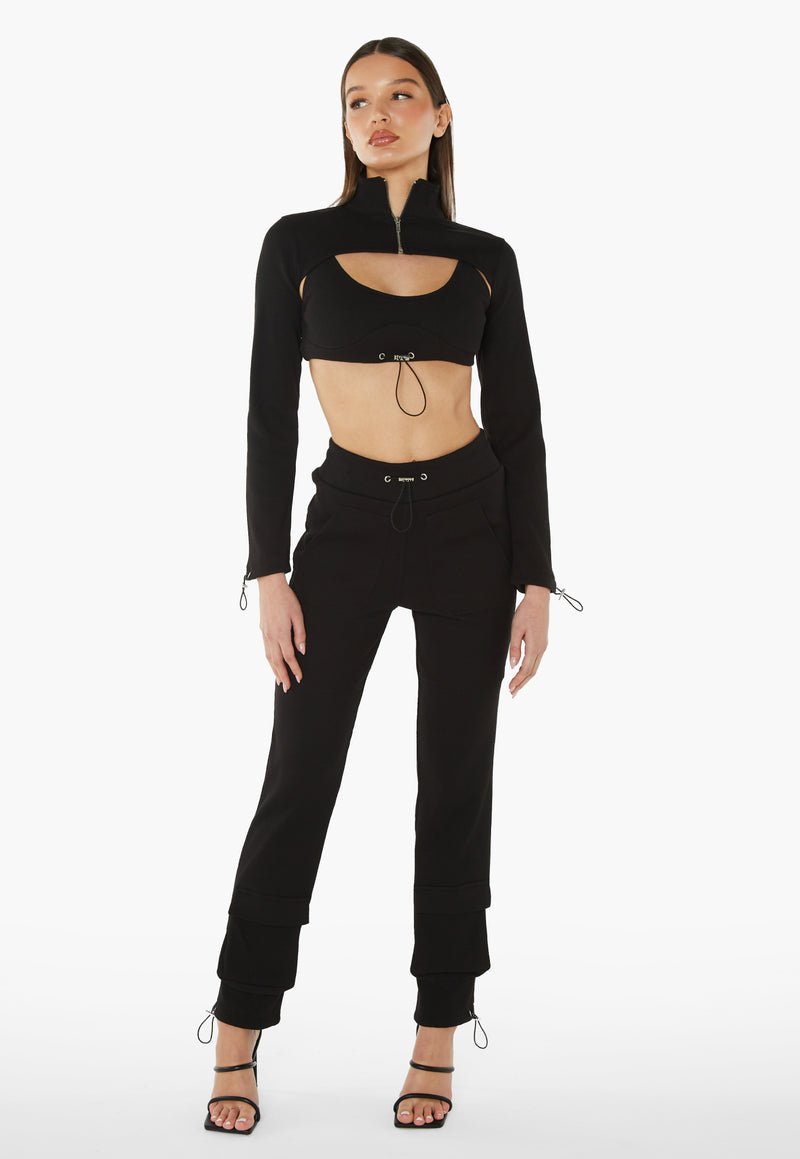 High Neck Heavy Ribbed Jacket & Bralette - Black