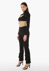 High Neck Heavy Ribbed Jacket & Bralette - Black